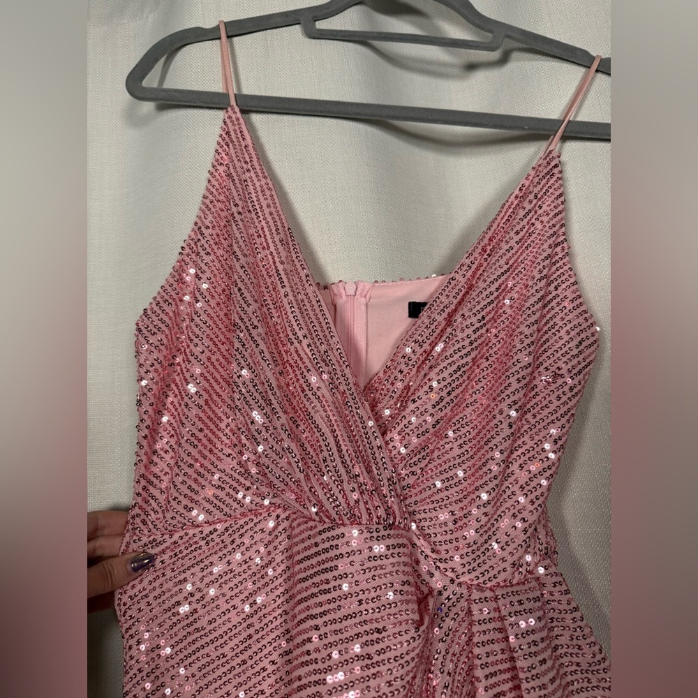 Double Crazy Light Pink Sequin Surplice Neck Mini Dress Size Medium - Picture 5 of 9